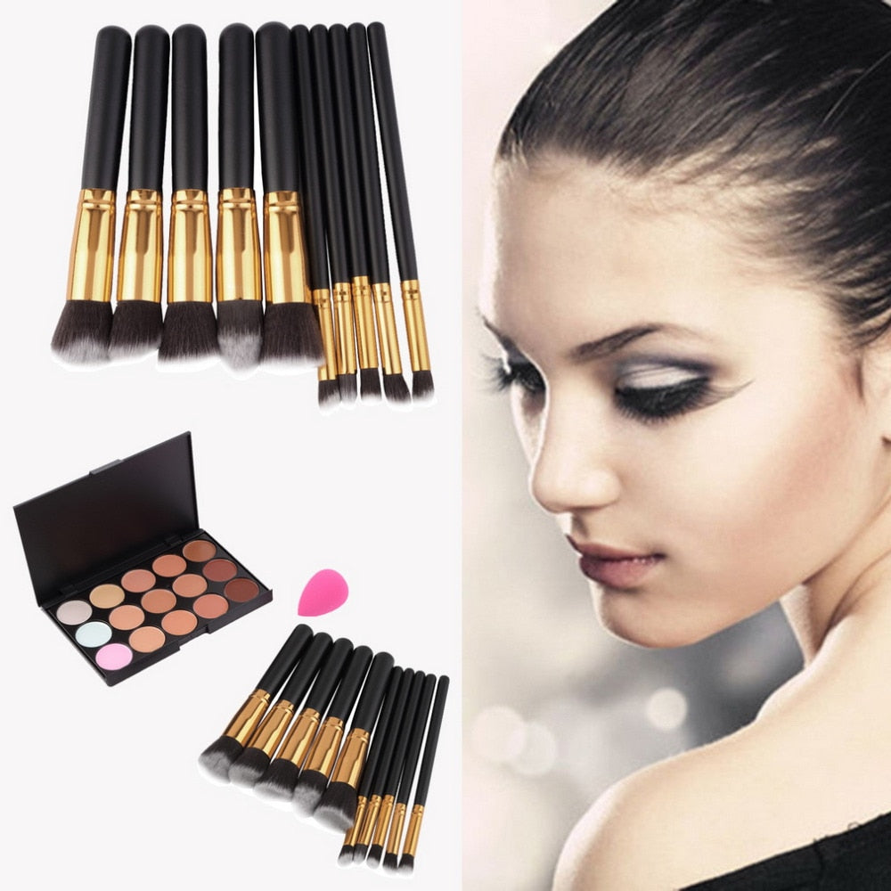 15-Colors Makeup Face Concealer Palette + 10pcs Brushes Set + Sponge Puff dropshipping